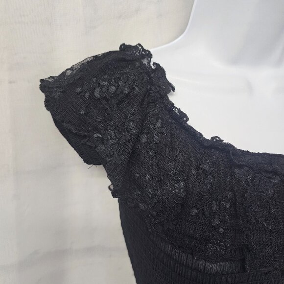 Vintage Andy Blanco Blouse Black Y2K Lace Whimsigoth Coquette Smocked S - Picture 3 of 9